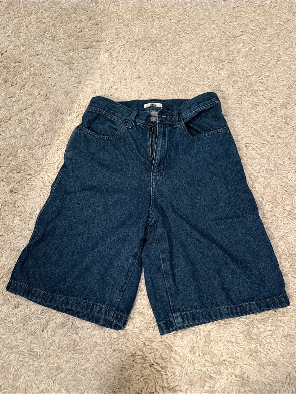 Uniqlo Women's Dark Blue Denim Jean Shorts — High-Rise Relaxed Fit